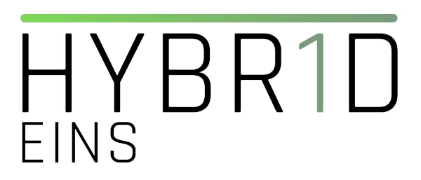 Das Logo von HYBRID Eins, den Digital-Produzenten. Christian Jakubetz und Markus Kaiser